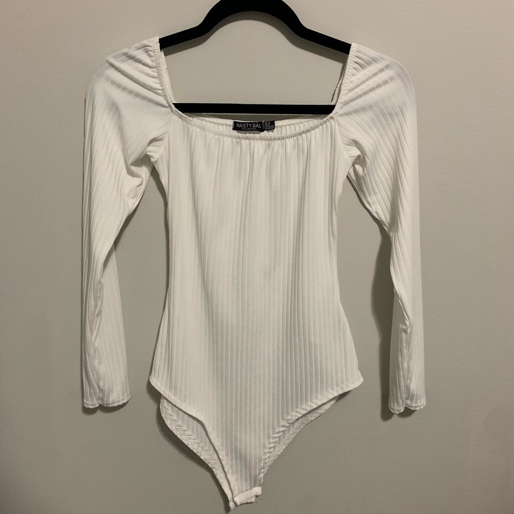Nasty Gal White Ribbed Bodysuit